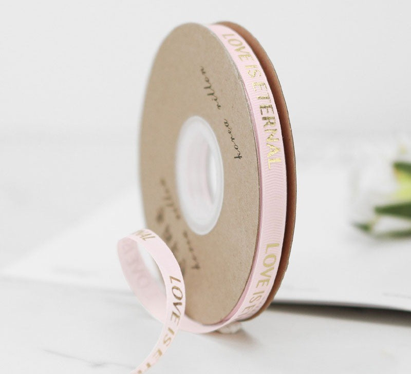 Grosgrain Printed Ribbon- Light Pink -1cm approx