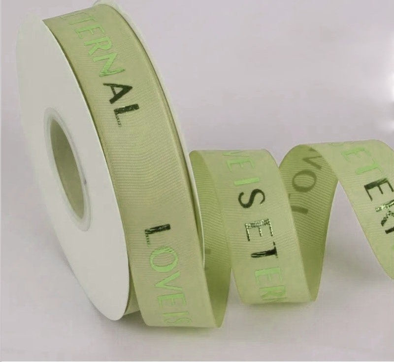 Grosgrain Printed Ribbon- Light Green - 2.5 cm