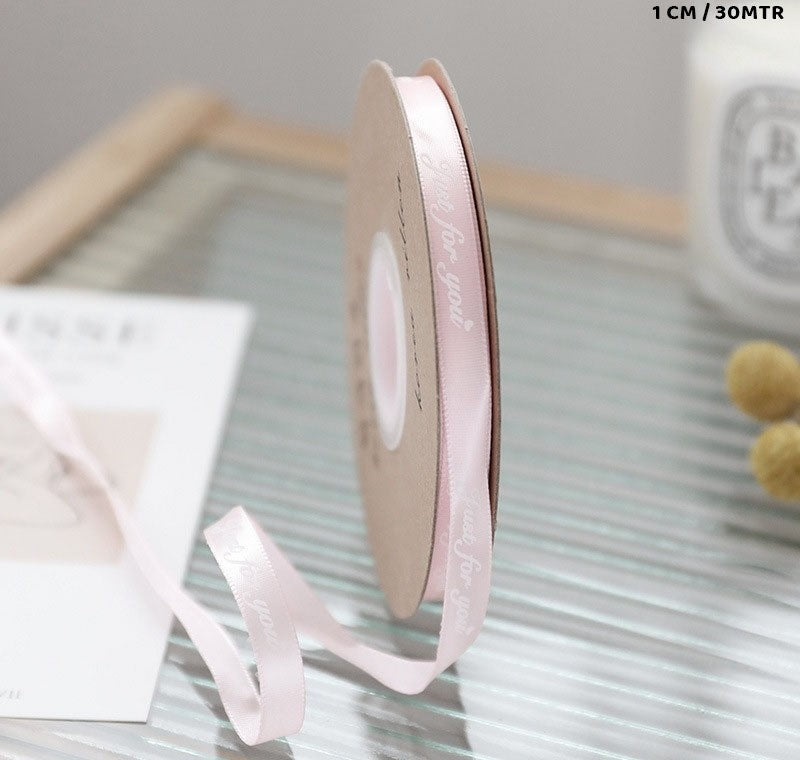 Satin Printed Ribbon- Light Pink - 1cm approx