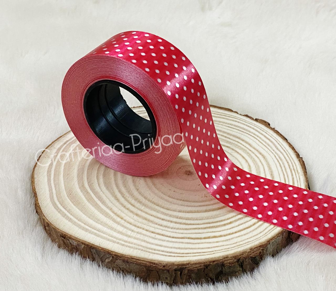 Polka Printed Ribbon- Red- 14 metres approx