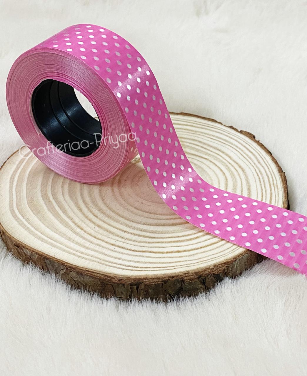 Polka Printed Ribbon- Light Pink- 14 metres approx
