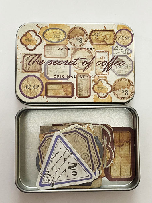 Vintage Tin Box Stickers – 40 pieces- The Secret Of Coffee