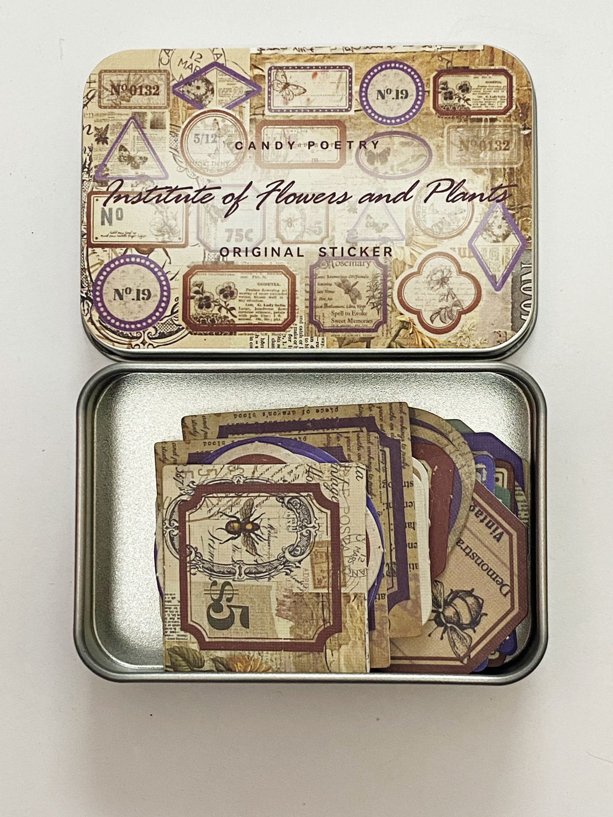 Vintage Tin Box Stickers – 40 pieces- Institute Of Flowers and Plants