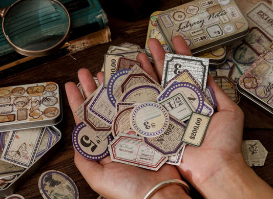 Vintage Tin Box Stickers – 40 pieces- Pasteup Diaries