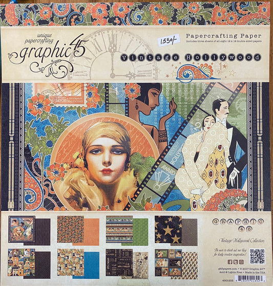 Vintage Hollywood, 3 sheets Each Of 8 Designs- 12×12- Double Sided Printed