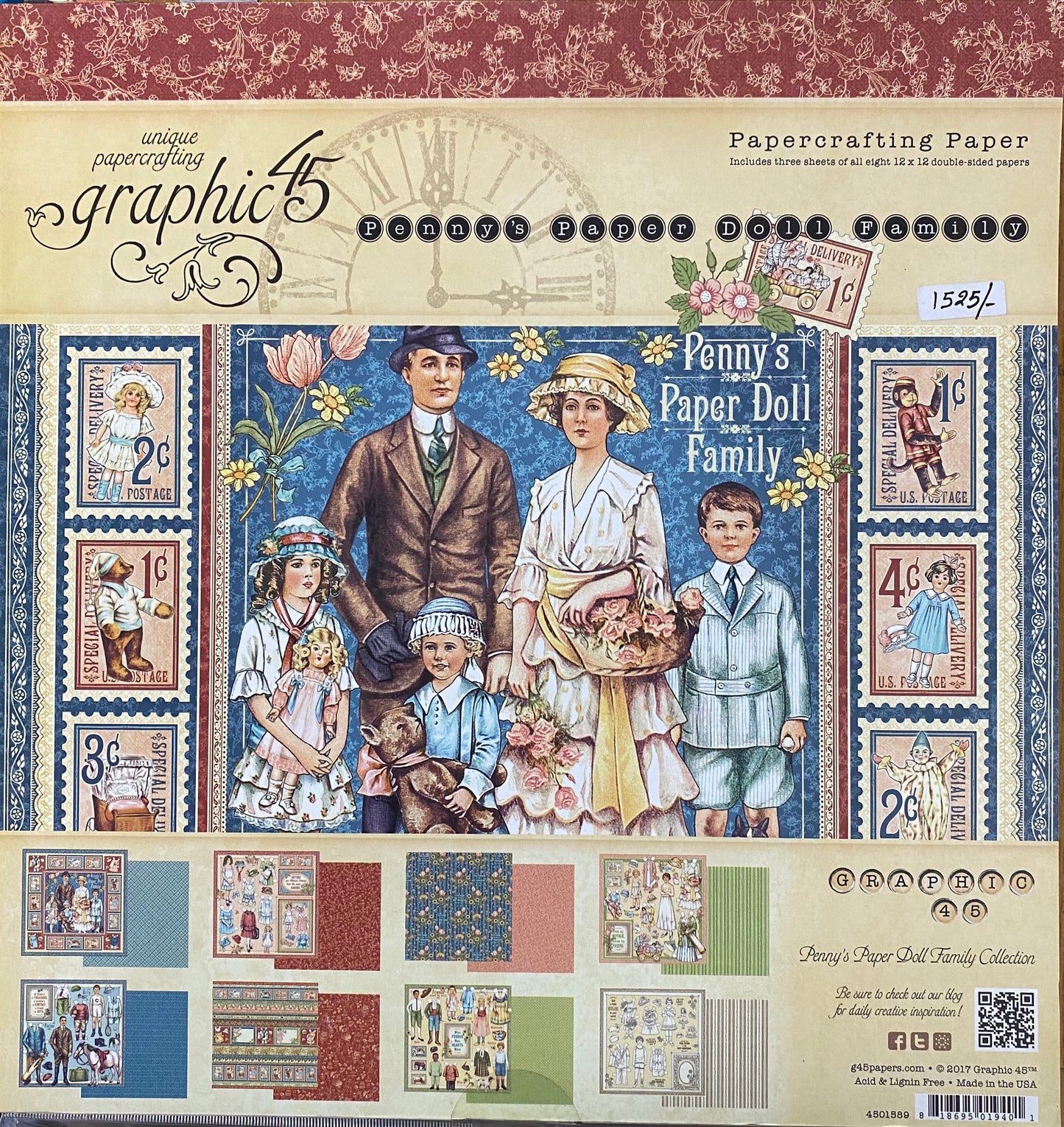 Penny’s Paper Doll Family, 3 sheets Each Of 8 Designs- 12×12- Double Sided Printed