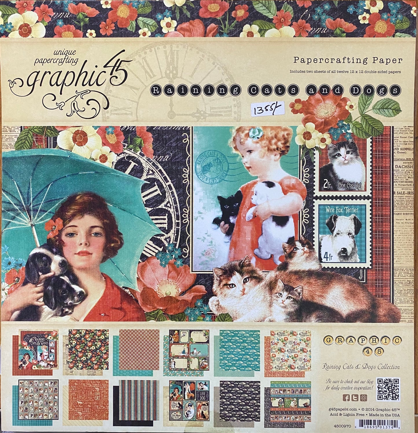 Raining Cats And Dogs 2 sheets Each Of 12 Designs- 12×12- Double Sided Printed