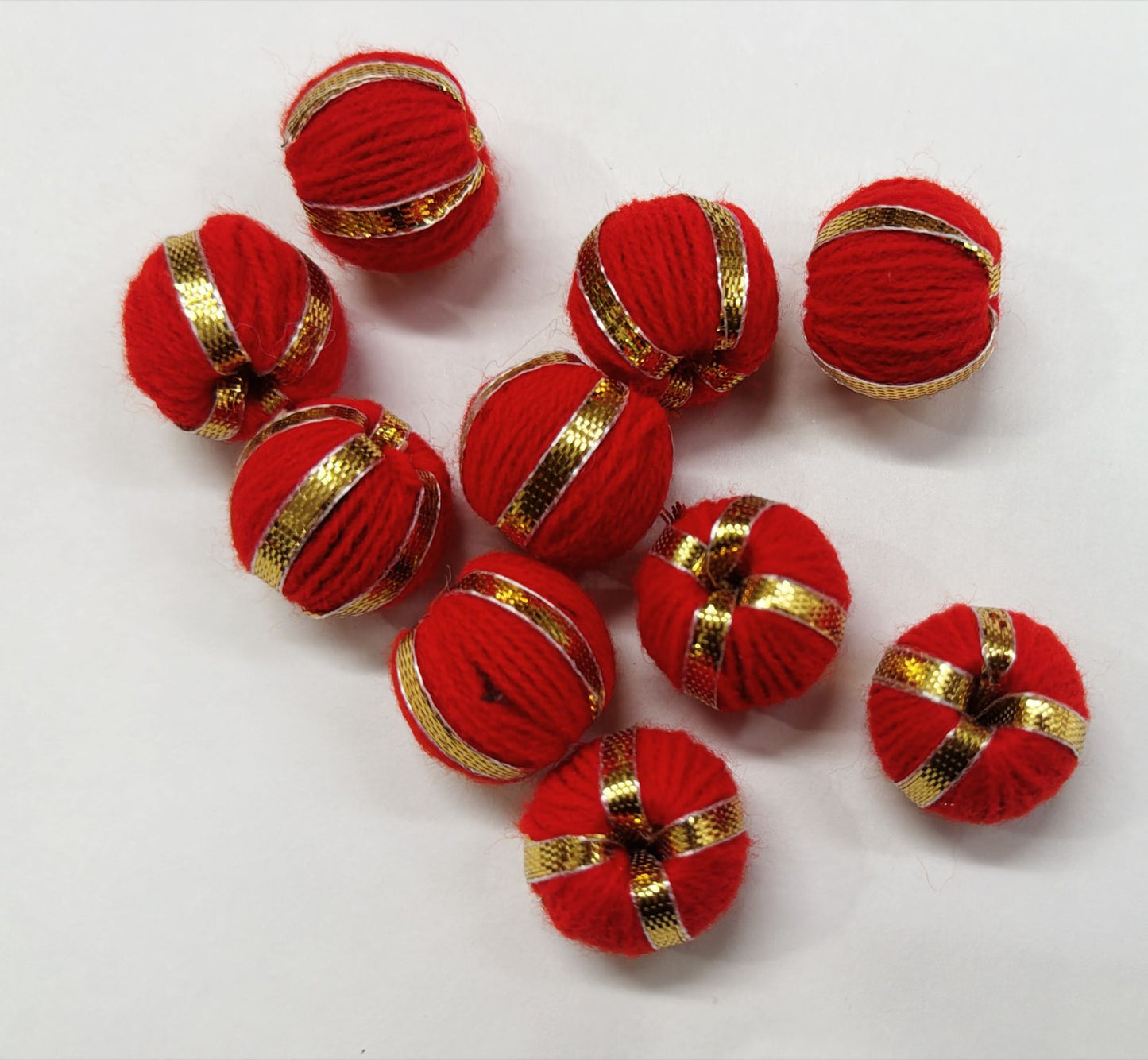 Thread & Gota Patti Balls - 10 pieces, Color- Red