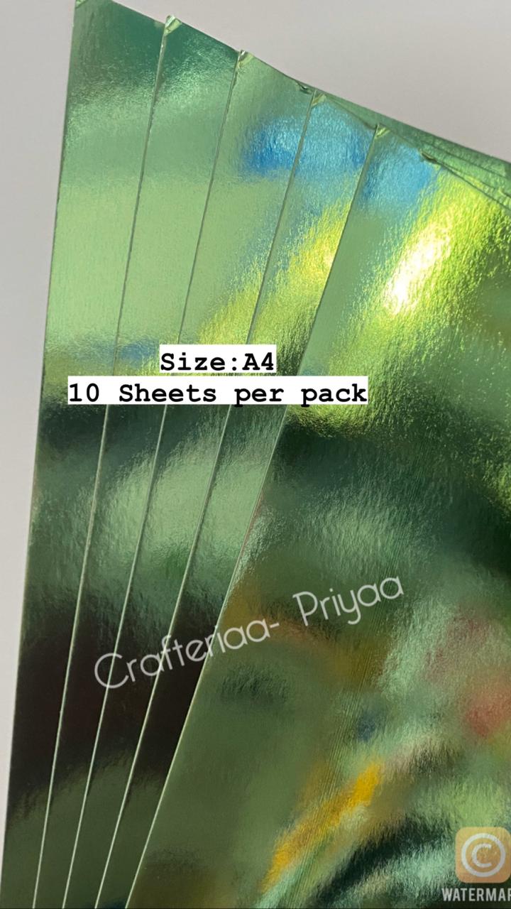 Green Mirror Cardstock- 10 Sheets- A4 SIZE
