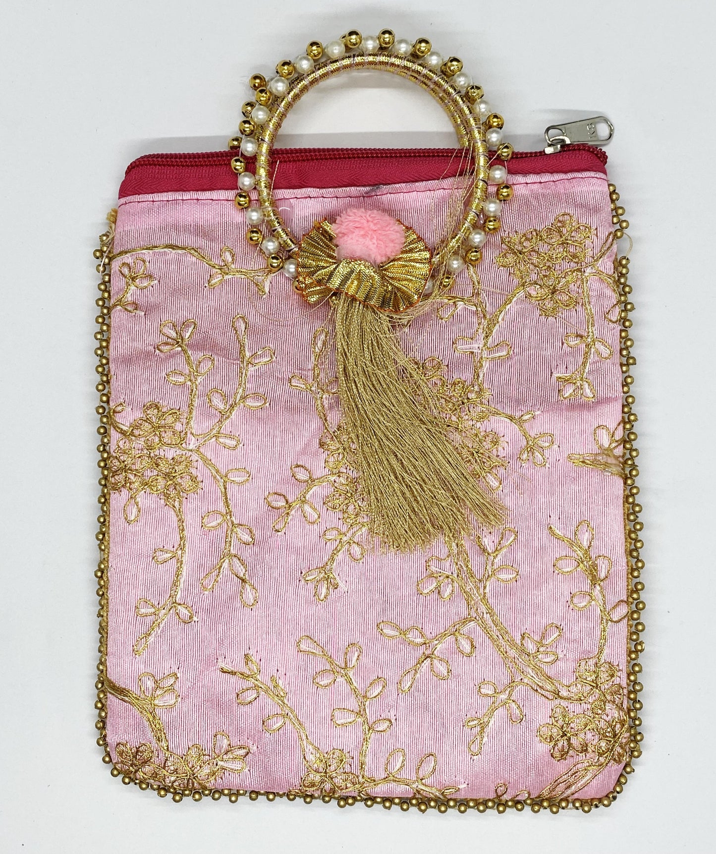 Fancy Potli Bag - 8 x 6 inch - 5 Pieces , Light Pink, Design -2