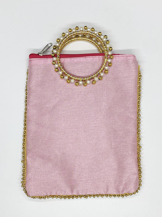 Fancy Potli Bag - 8 x 6 inch - 5 Pieces , Light Pink, Design -2