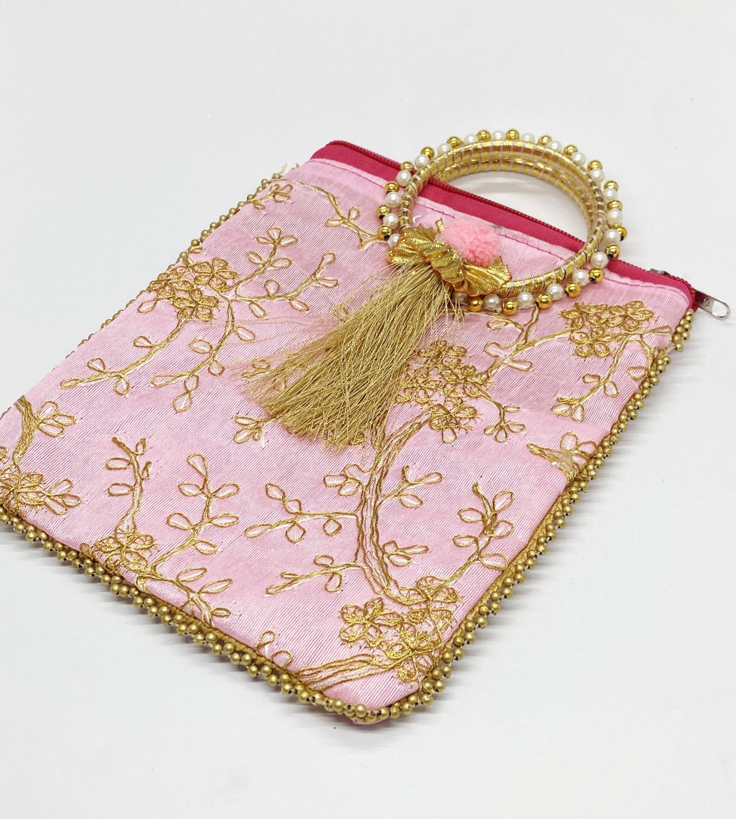 Fancy Potli Bag - 8 x 6 inch - 5 Pieces , Light Pink, Design -2