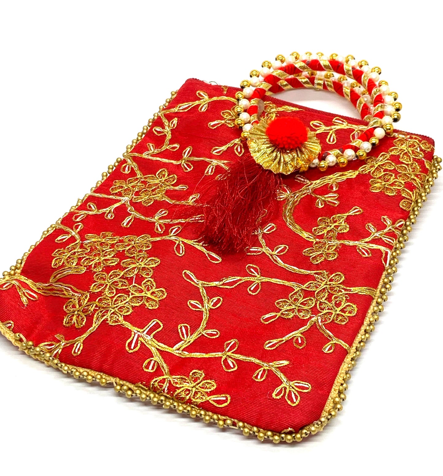 Fancy Potli Bag - 8 x 6 inch - 5 Pieces , Red, Design -3