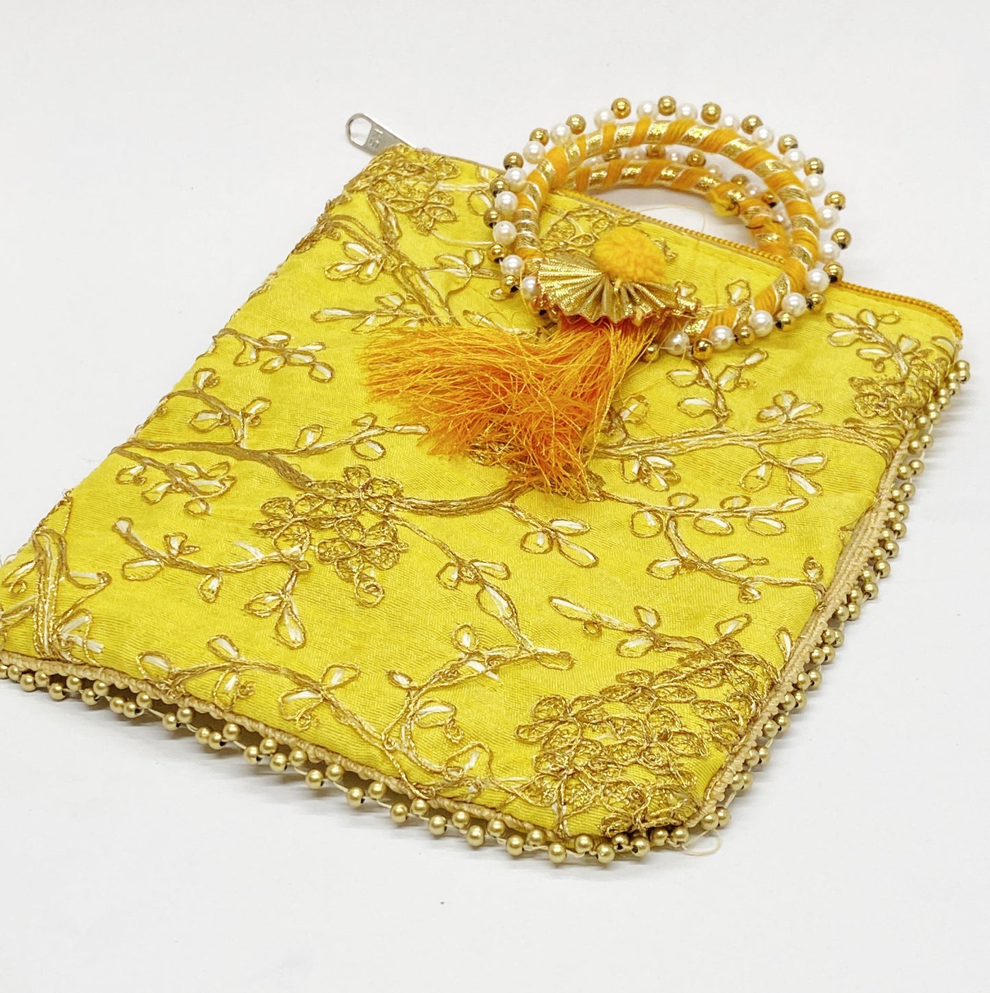 Fancy Potli Bag - 8 x 6 inch - 5 Pieces , Yellow, Design -4