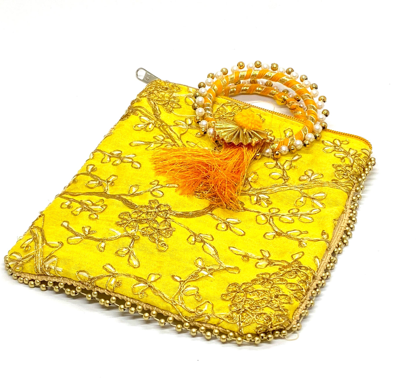 Fancy Potli Bag - 8 x 6 inch - 5 Pieces , Yellow, Design -4