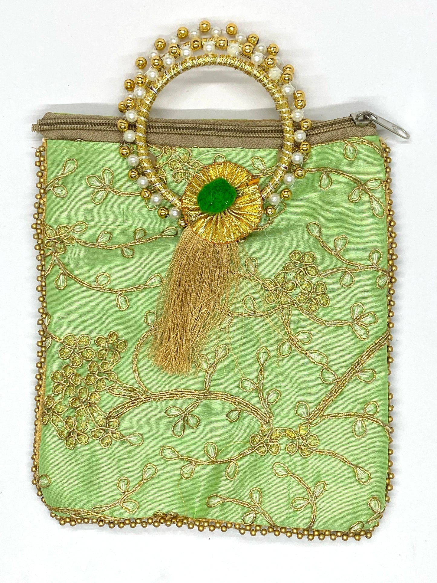 Fancy Potli Bag - 8 x 6 inch - 5 Pieces , Green, Design -5