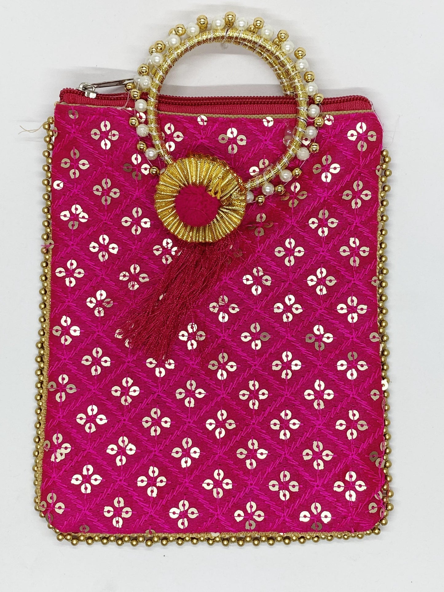 Fancy Potli Bag - 8 x 6 inch - 5 Pieces , Rani Pink , Design -6
