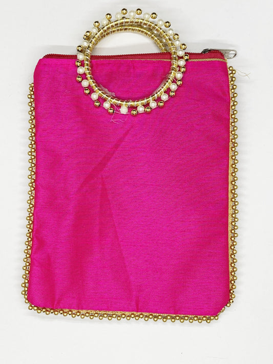 Fancy Potli Bag - 8 x 6 inch - 5 Pieces , Rani Pink , Design -6
