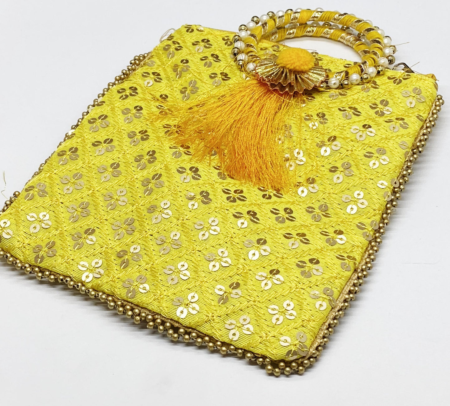 Fancy Potli Bag - 8 x 6 inch - 5 Pieces , Yellow, Design -9