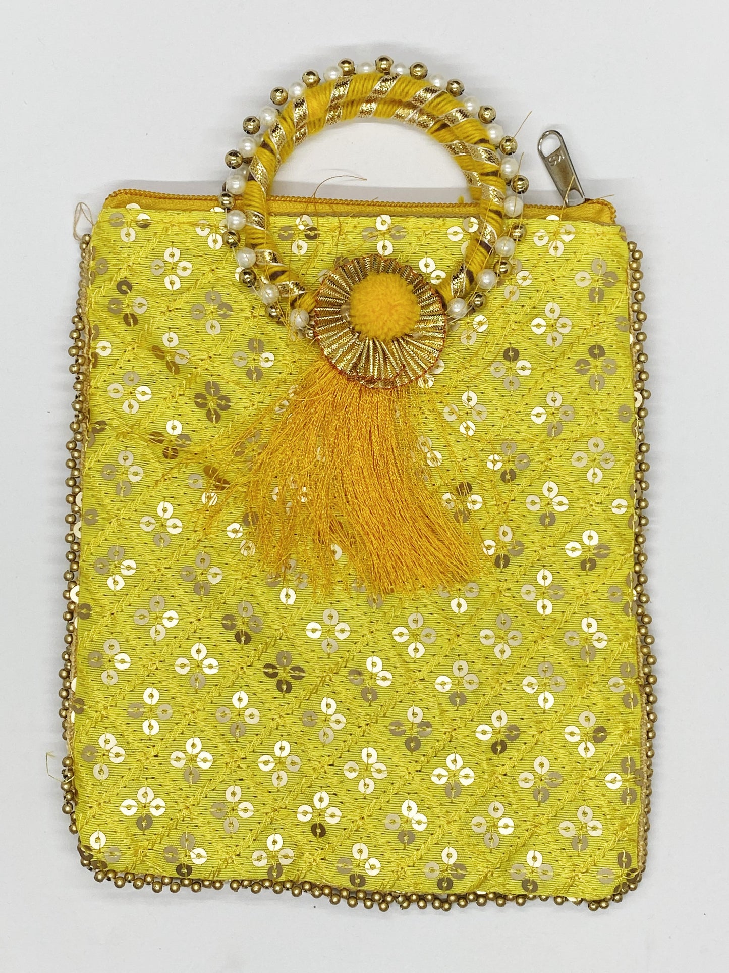 Fancy Potli Bag - 8 x 6 inch - 5 Pieces , Yellow, Design -9
