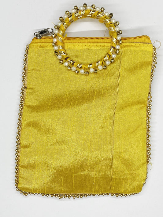 Fancy Potli Bag - 8 x 6 inch - 5 Pieces , Yellow, Design -9