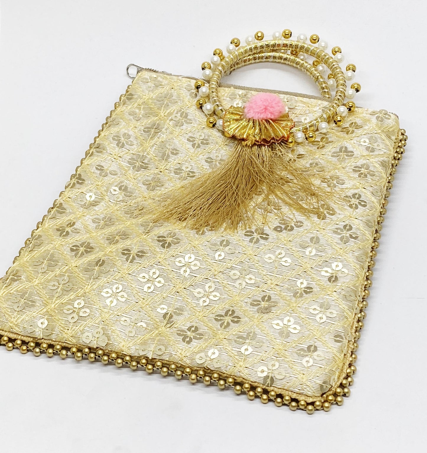 Fancy Potli Bag - 8 x 6 inch - 5 Pieces , Golden, Design -10