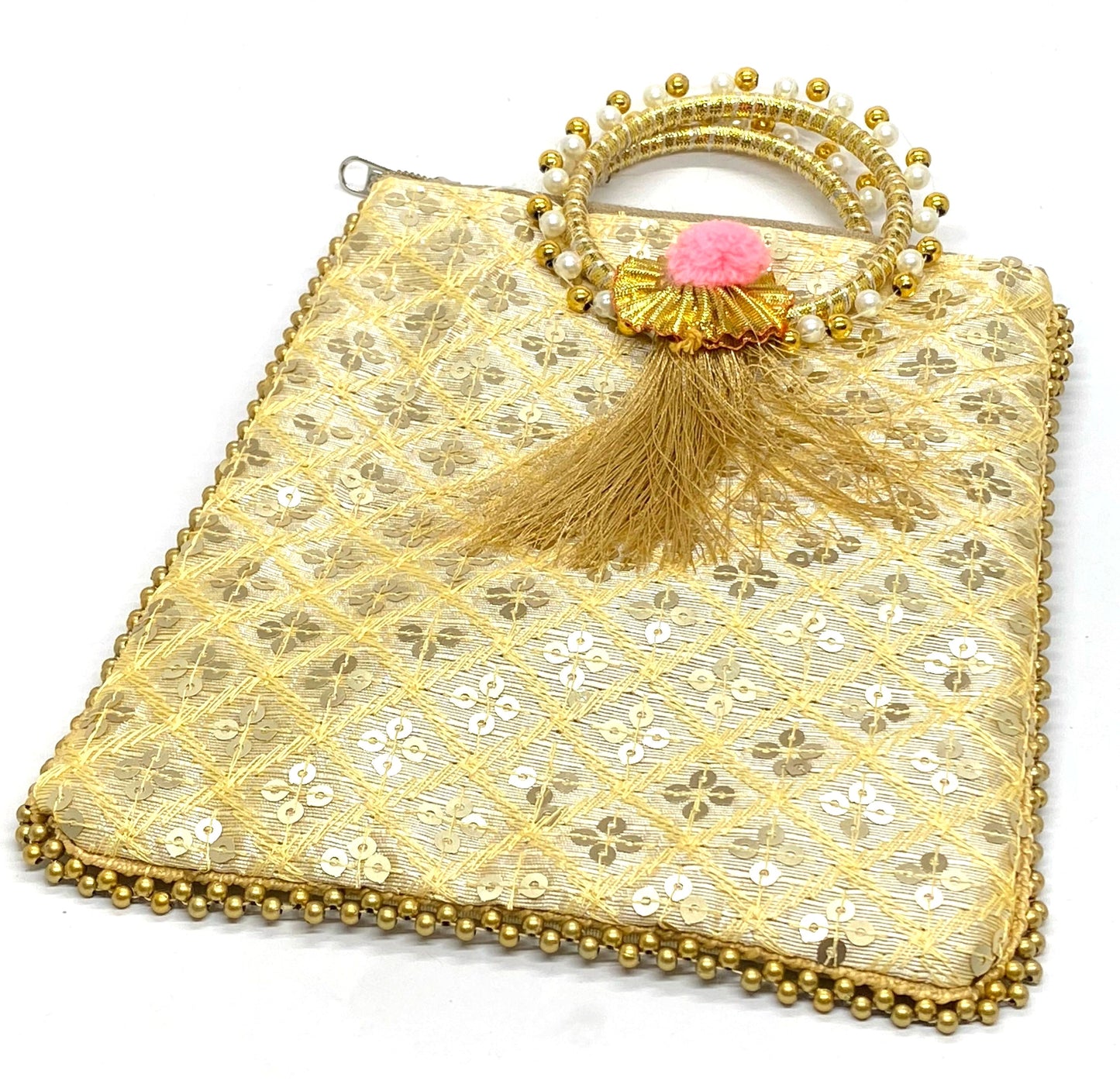 Fancy Potli Bag - 8 x 6 inch - 5 Pieces , Golden, Design -10