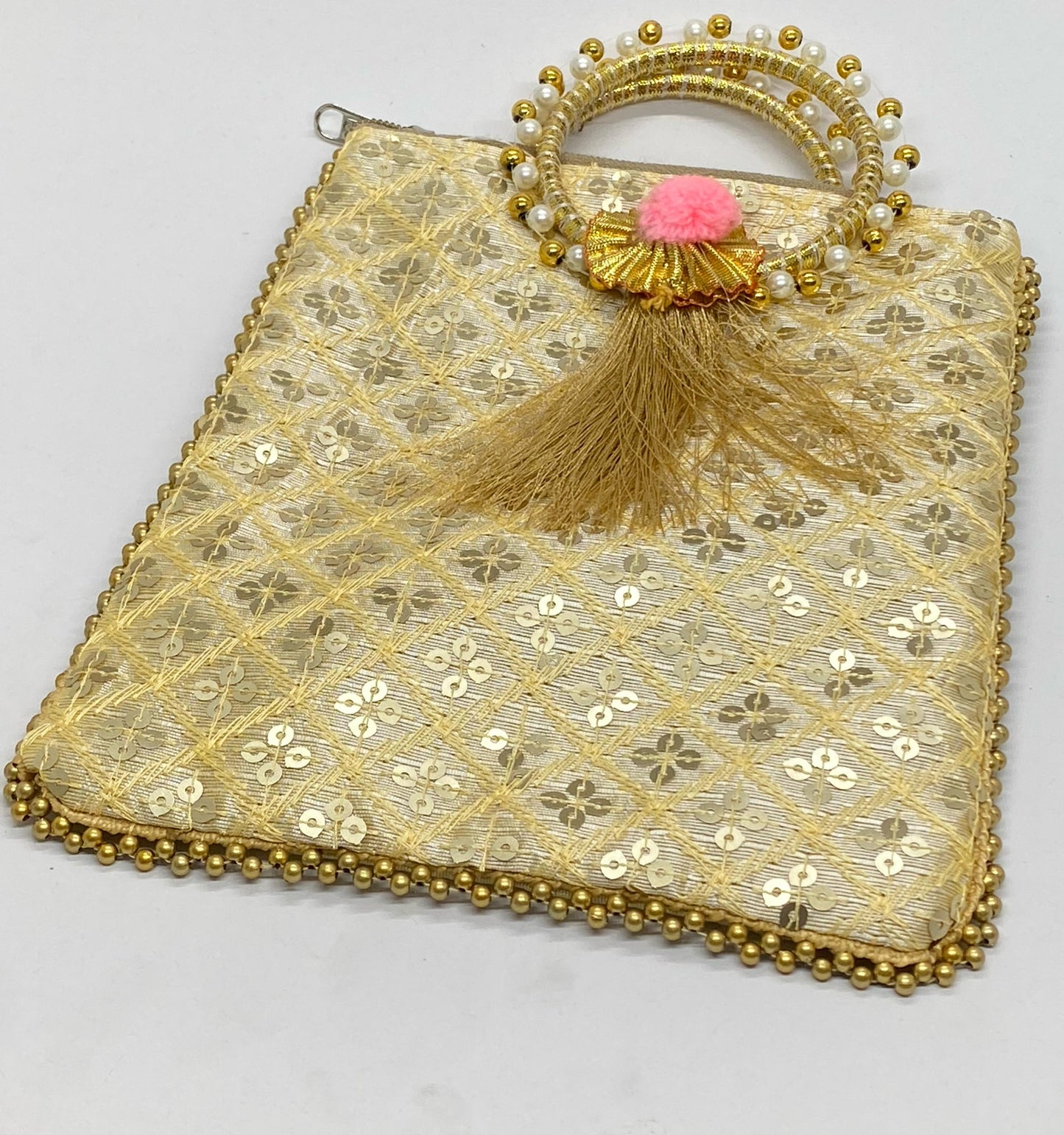 Fancy Potli Bag - 8 x 6 inch - 5 Pieces , Golden, Design -10