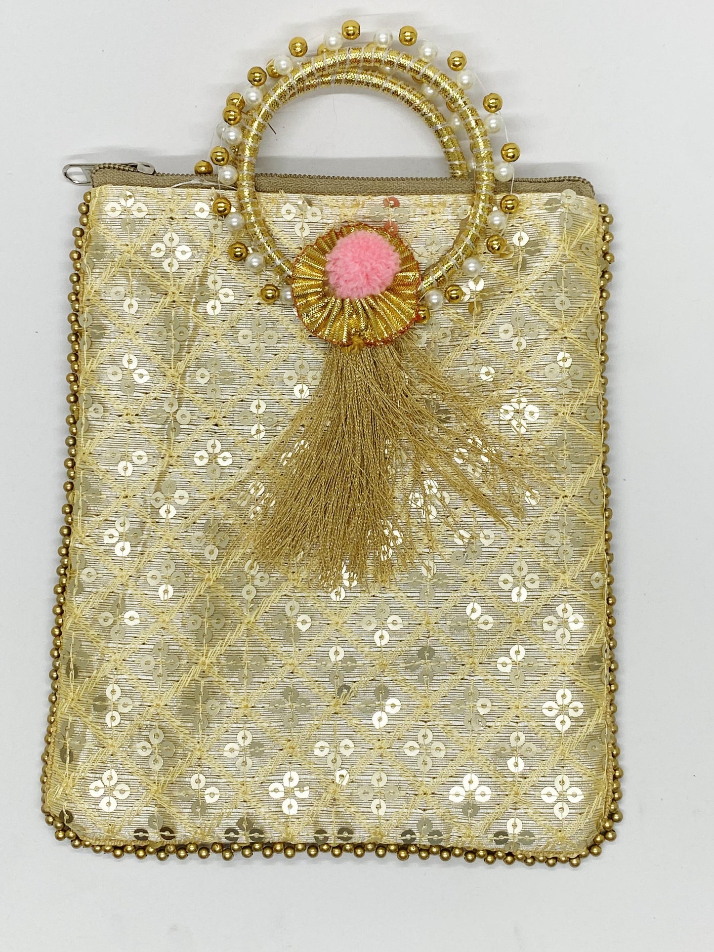 Fancy Potli Bag - 8 x 6 inch - 5 Pieces , Golden, Design -10