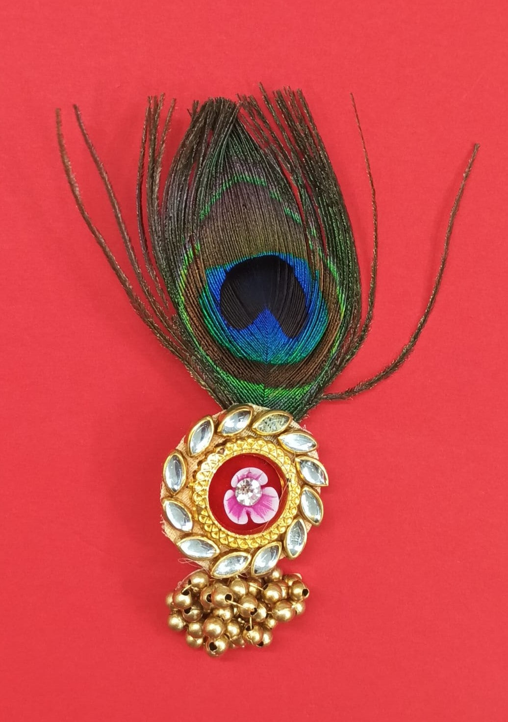 Peacock Feather with flower Brooch - 2 piece