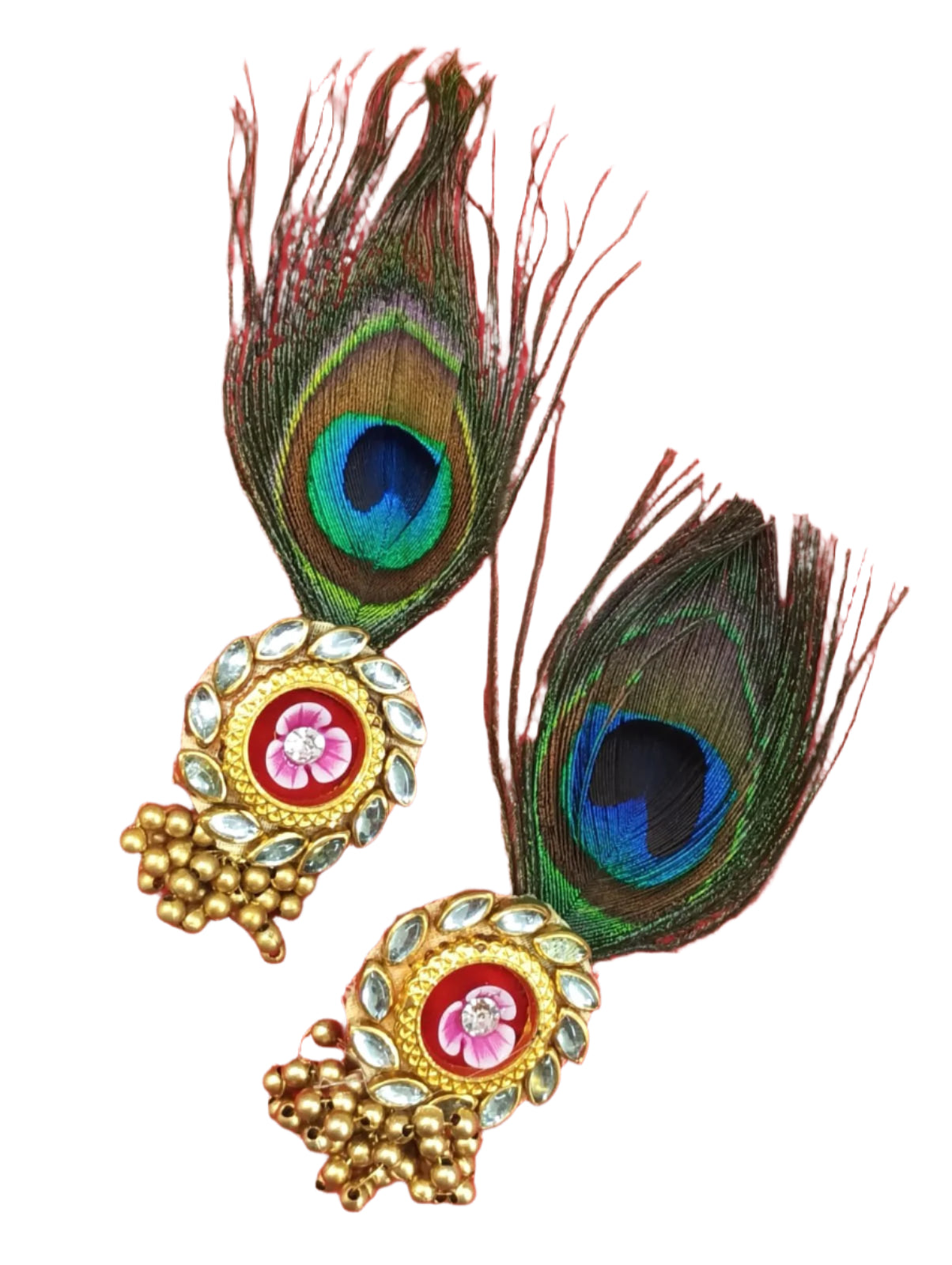 Peacock Feather with flower Brooch - 2 piece