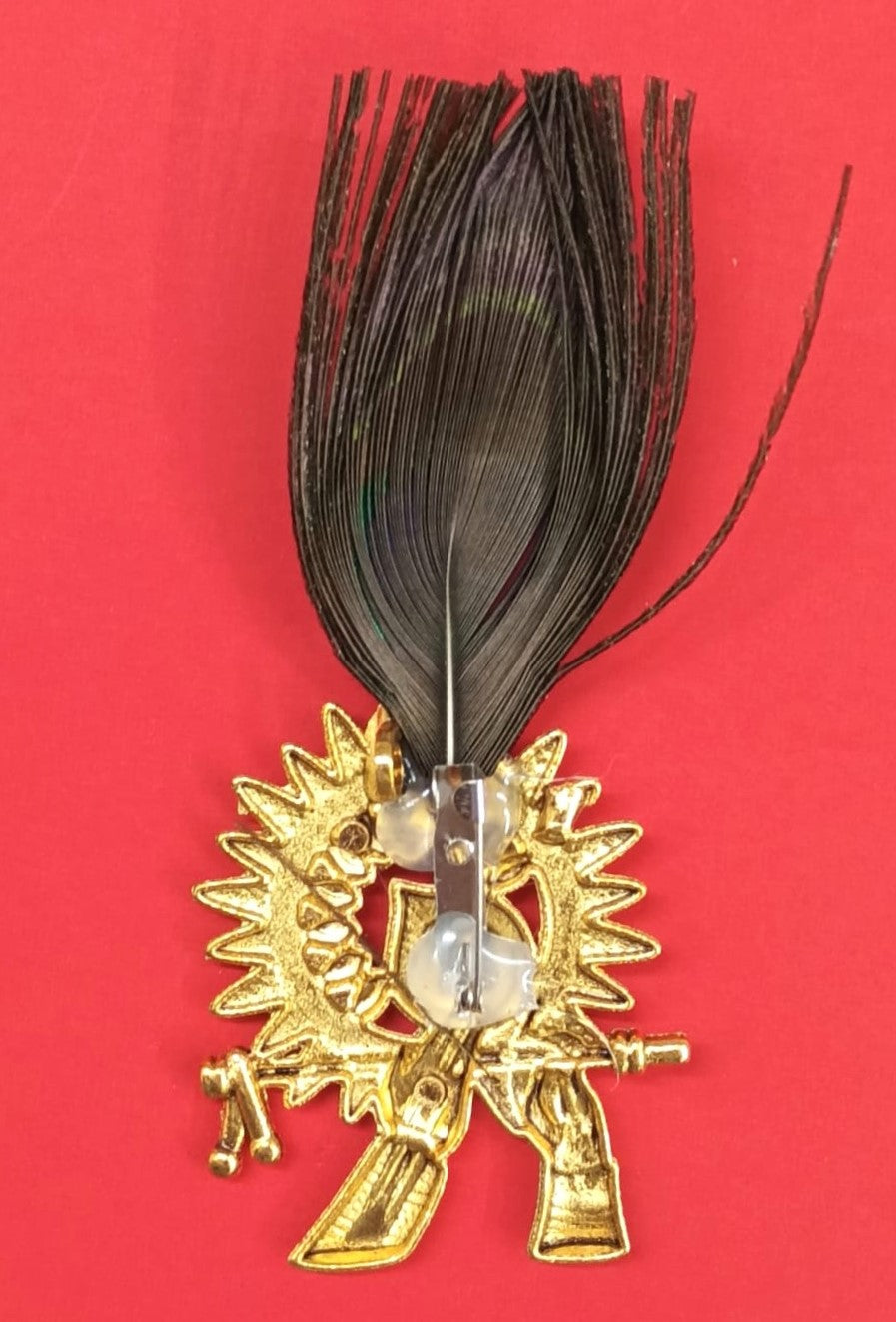 Peacock Feather with Flute in hand Brooch - 2 piece