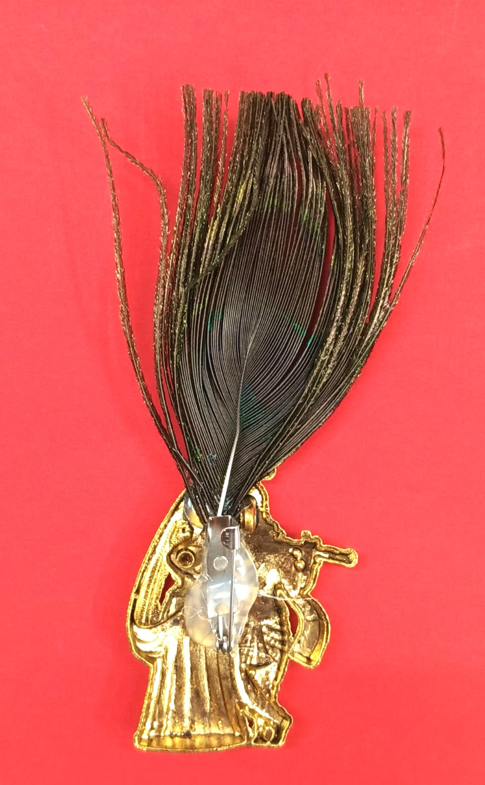 Peacock Feather with Radhakrishna Brooch - 2 piece