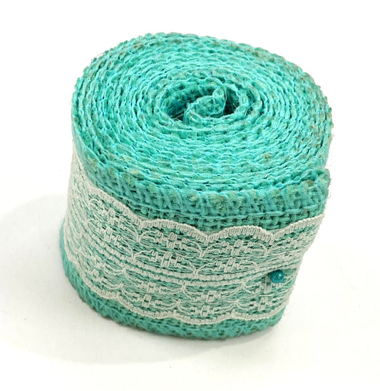 Jute and Net Lace- 1 roll- 2 mtr- Sea green