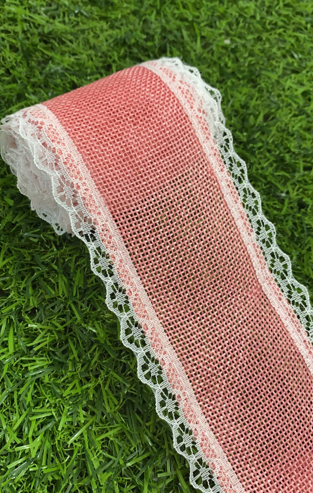 Jute Lace- 1 roll- Red- 2 mtr- Light Pink