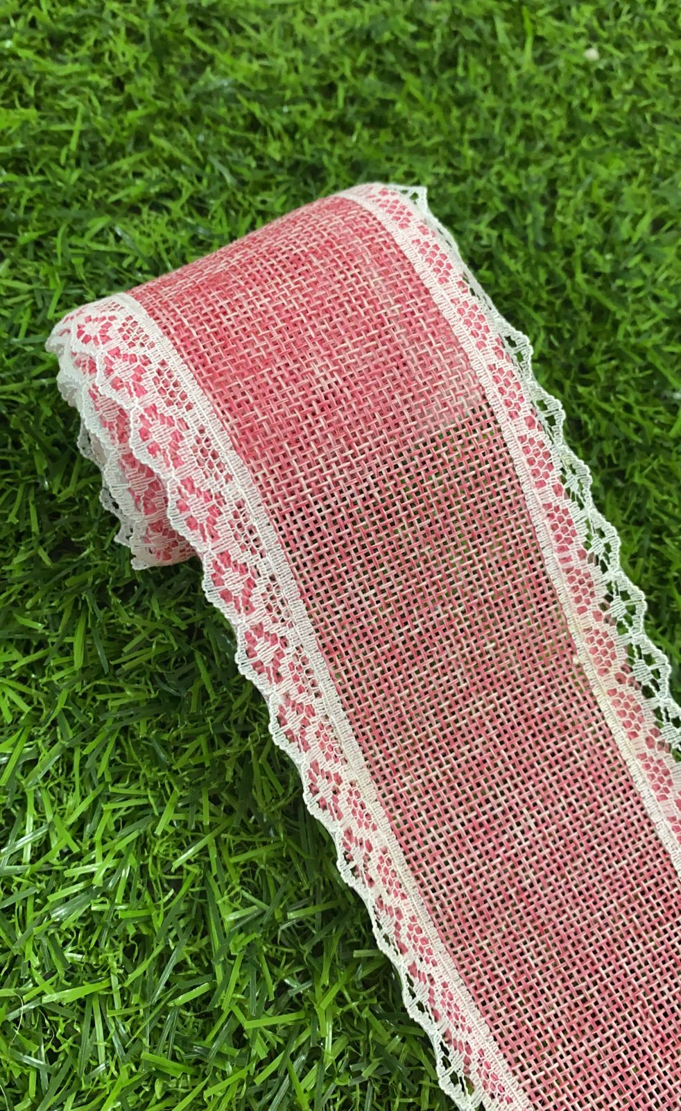 Jute Lace- 1 roll- Red- 2 mtr- Pink
