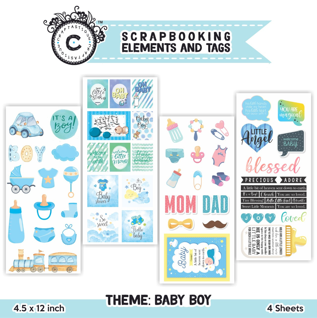 Scrapbooking Elements and Tag -Baby Boy