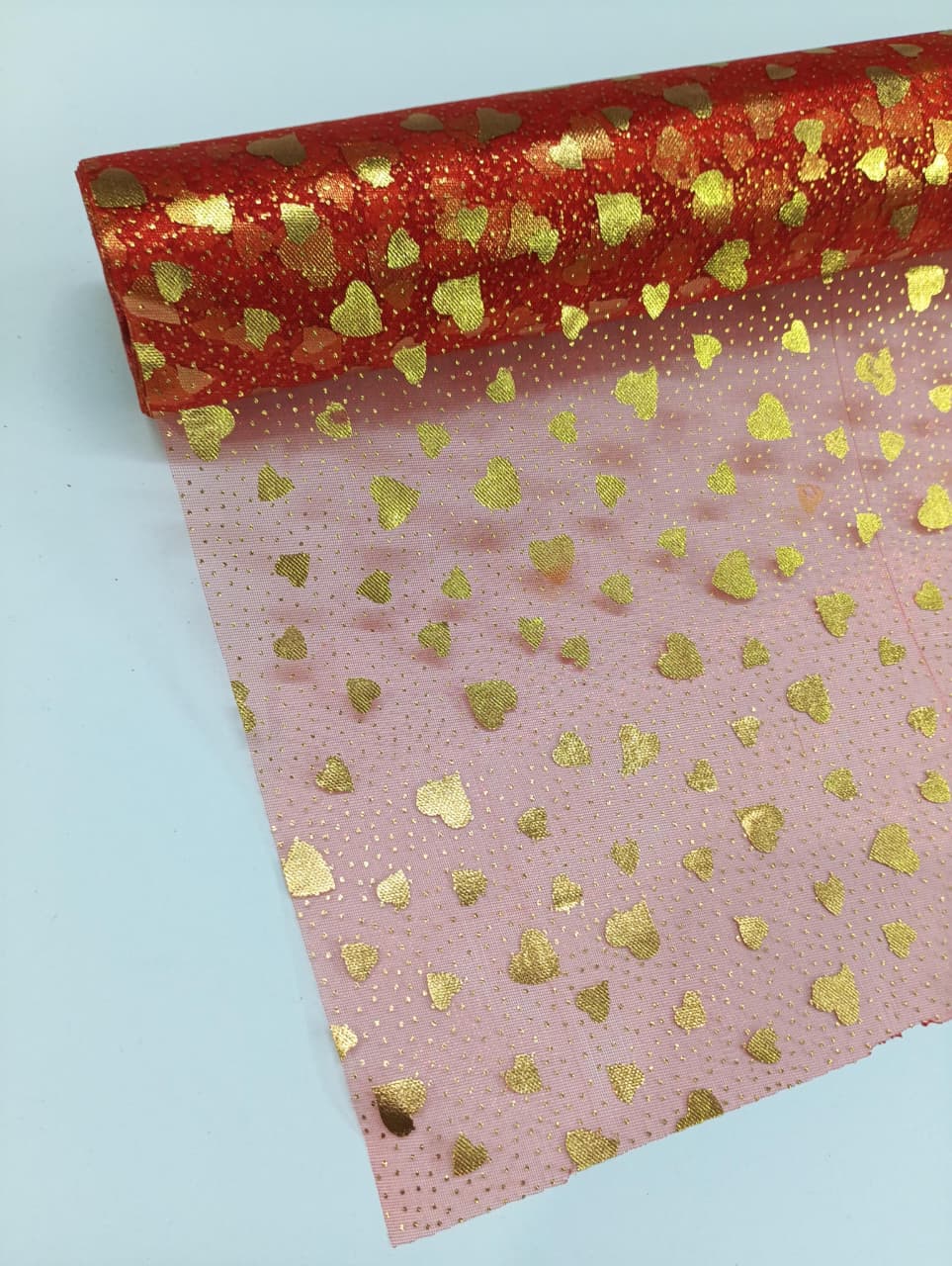 Dot And Heart Pattern - Net Roll - Red - 4.5 mtr