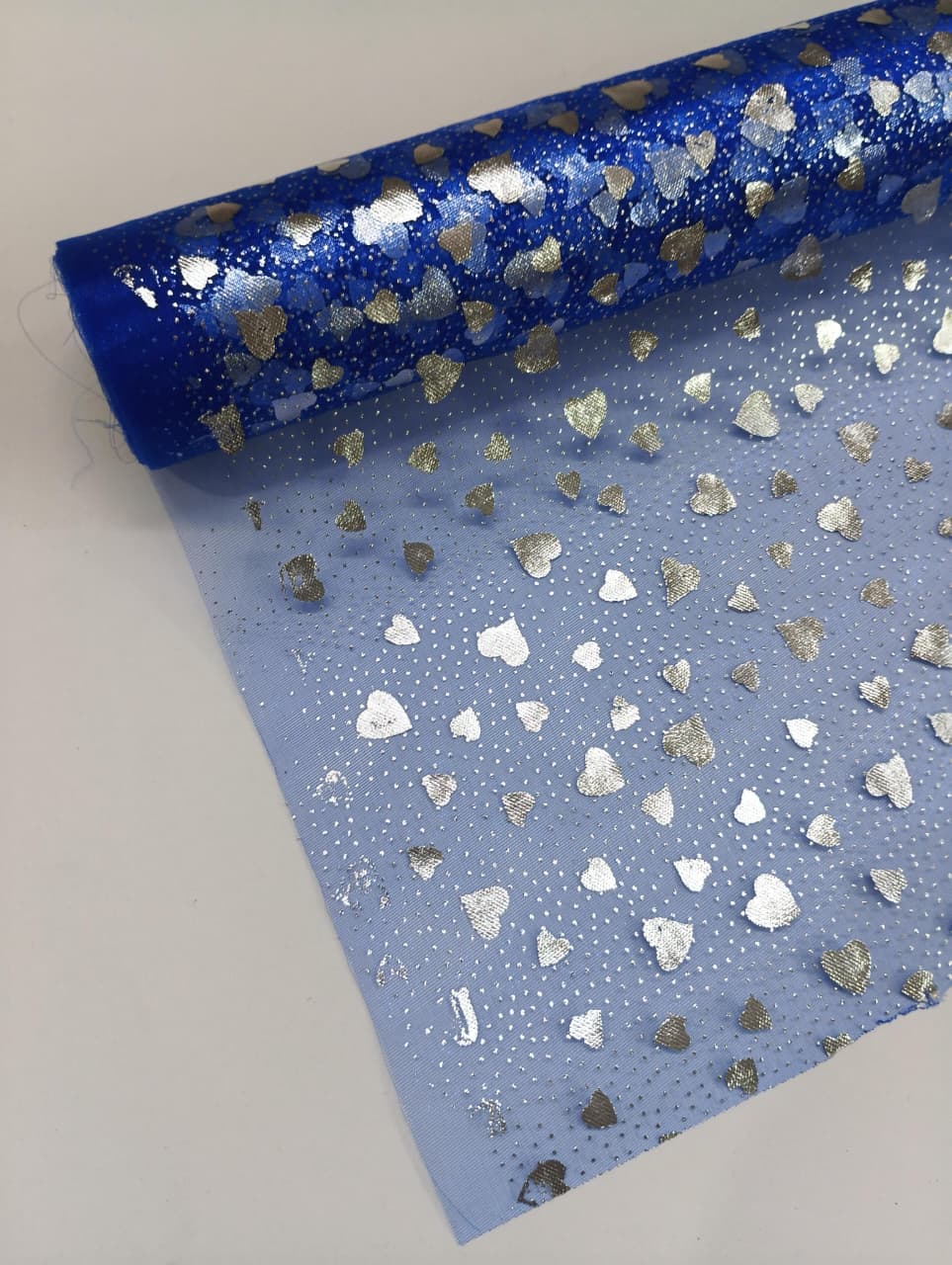 Dot And Heart Pattern - Net Roll - Blue - 4.5 mtr