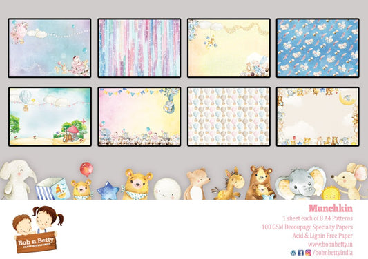 Munchkin Decoupage Paper- A4 Size- 8 sheets