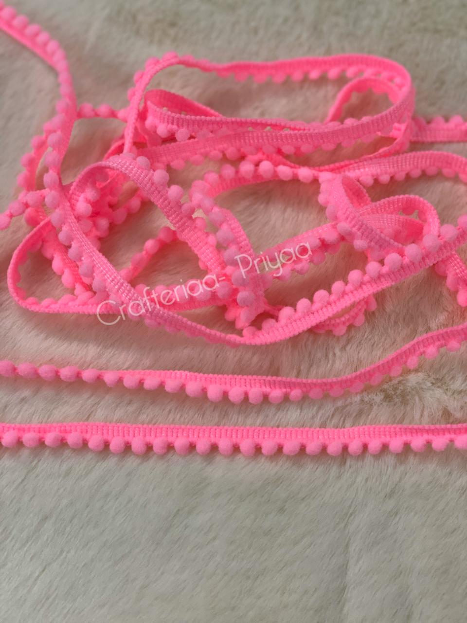 PomPom Lace- 10 mtr - Neon Pink
