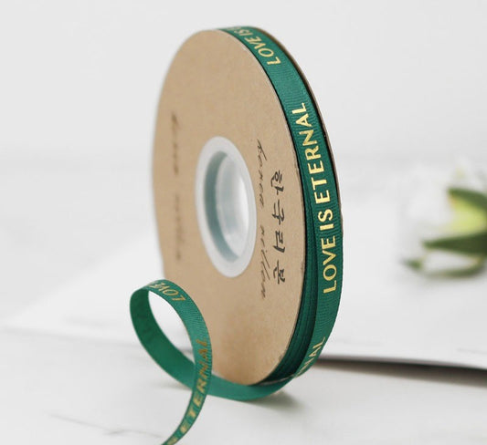 Grosgrain Printed Ribbon- Green -1cm approx