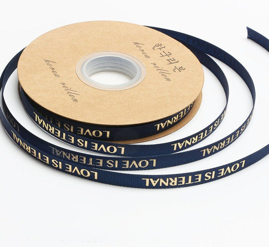 Grosgrain Printed Ribbon- Navy Blue -1cm approx