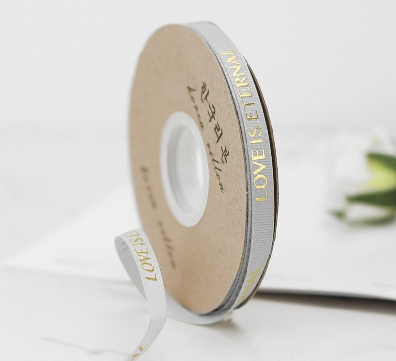 Grosgrain Printed Ribbon- Grey -1cm approx