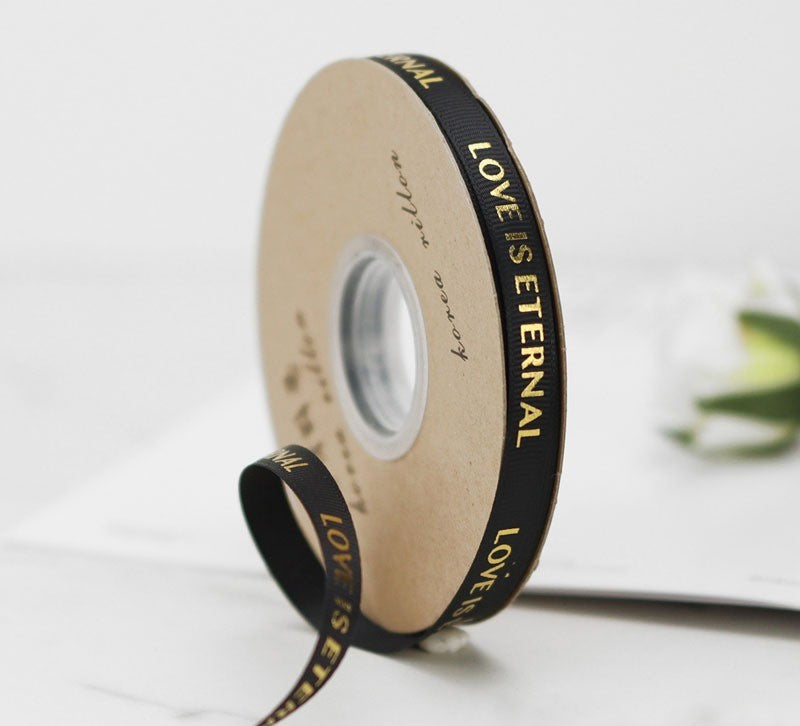 Grosgrain Printed Ribbon- Black -1cm approx