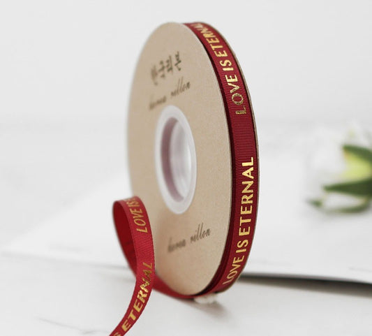 Grosgrain Printed Ribbon- maroon -1cm approx