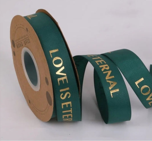 Grosgrain Printed Ribbon- Dark Green - 2.5 cm