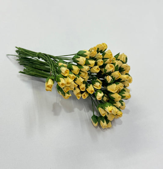 Mulberry Mini Rose Buds- 100 pieces- Light Yellow