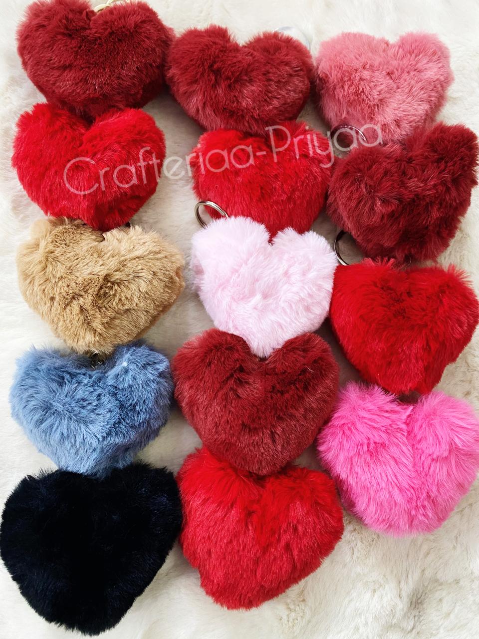 Heart Pom Pom Key Ring  – 3 Pieces