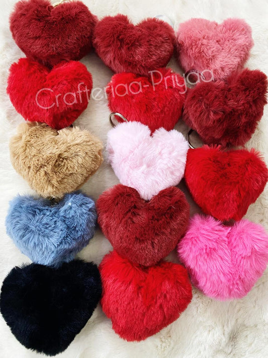 Heart Pom Pom Key Ring  – 3 Pieces
